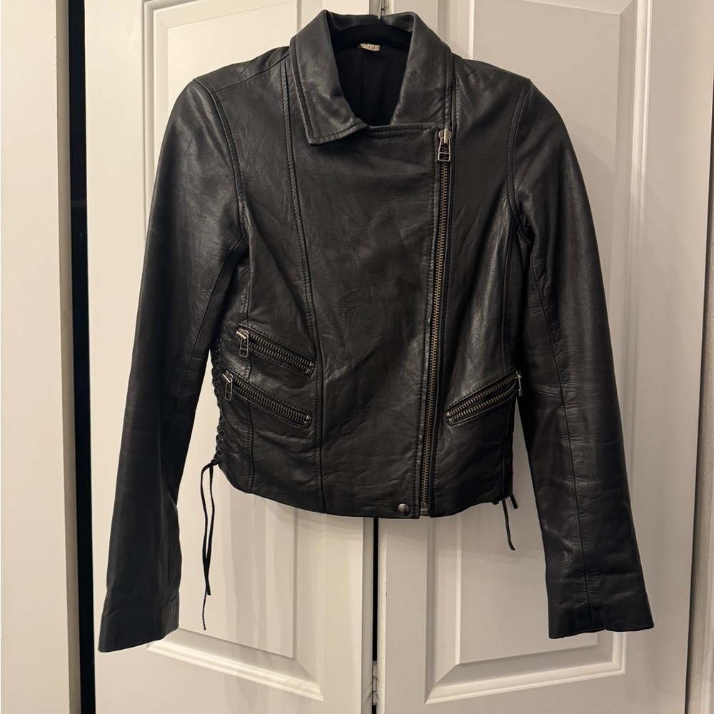 IRO Black Leather Biker Jacket- size: 0
